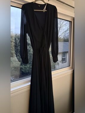 Lulu's Navy Long Sleeve Wrap-Style Maxi Dress